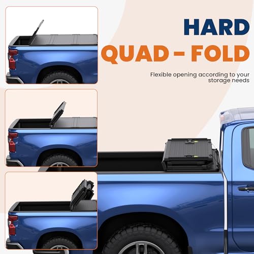 5.8FT Quad Hard Truck Bed Tonneau Cover Compatible for 2014-2018 Chevrolet Silverado GMC Sierra 1500 Fleetside Aluminum Bed (Utility Track System w/LED Light Strip)