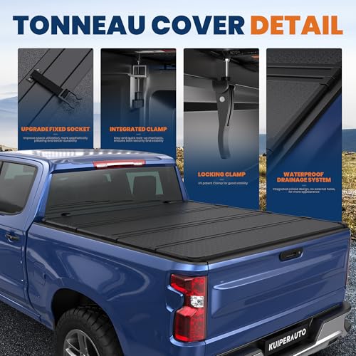 5.8FT Quad Hard Truck Bed Tonneau Cover Compatible for 2014-2018 Chevrolet Silverado GMC Sierra 1500 Fleetside Aluminum Bed (Utility Track System w/LED Light Strip)