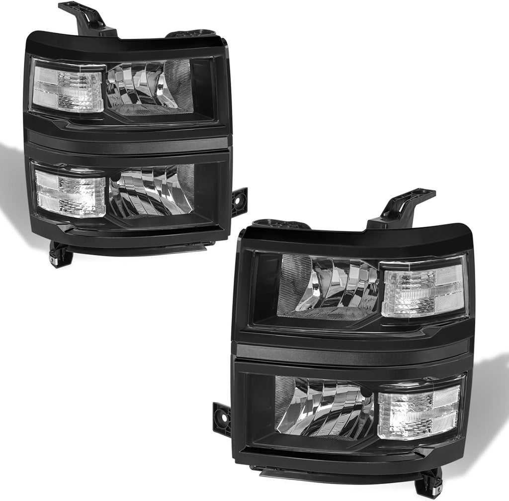 KUIPERAUTO Pair Headlights Assembly Front Lamp Compatible with 2014-2015 Chevrolet Silverado 1500 Headlight Replacement Driver and Passenger Side Black/Clear/Clear