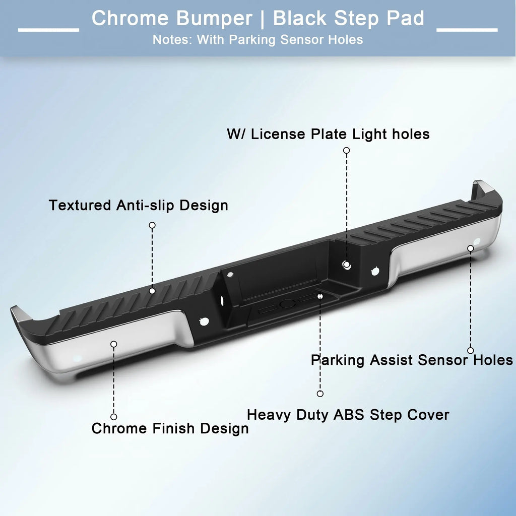 KUIPERAUTO Rear Steel Bumpers Assembly Compatible for 2009-2014 Ford F-150 F150 Pickup WITH Parking Sensor Holes Complete Back Bumpers FO1103160 -Chrome