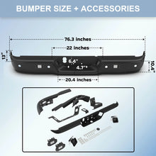 Load image into Gallery viewer, KUIPERAUTO Black Steel Rear Step Bumper Splitter Bar w Square Light Compatible for 2009-2018 Dodge Ram 1500 2500 3500/2019-2023 Ram 1500 Classic w/Parking Sensor Holes + no Dual Exh Holes Bumpers