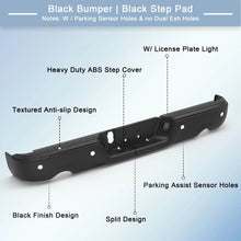 Load image into Gallery viewer, KUIPERAUTO Black Steel Rear Step Bumper Pad splitter bar Compatible for 2010-2018 Dodge Ram 1500 2500 3500/19-23 Ram 1500 Classic no Dual Exhaust,W/Sensor Holes Back Bumpers Assembly CH1103121