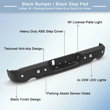 Load image into Gallery viewer, KUIPERAUTO Black Steel Rear Step Bumper Splitter Bar w Square Light Compatible for 2009-18 Dodge Ram 1500 2500 3500/2019-2023 Ram 1500 Classic w/Parking Sensor Holes + Dual Exh Holes Back Bumpers