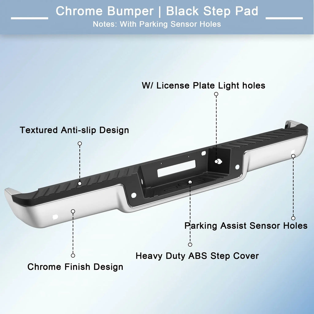 KUIPERAUTO Rear Step Bumper W/Step Pad Compatible for 2006 2007 2008 Ford F150 F-150 Pickup ‎FO1103142 With Parking Sensor Holes Steel Back Bumpers Assembly -Black