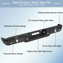Load image into Gallery viewer, KUIPERAUTO Black Rear Step Bumper Assembly Compatible for 2006 2007 2008 Ford F150 Pickup with LED Square Light Steel Complete Back Bumpers -WITH Parking Sensor Holes