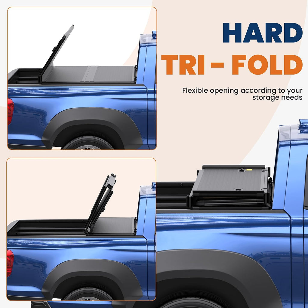 Hard Tri Fold Truck Bed Tonneau Cover Fleetside Compatible with 2017-2026 Honda Ridgeline 5FT Bed Cover On Top 64 inch (w/o Ram Box)