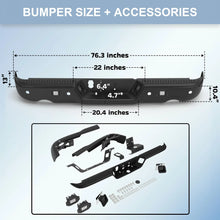 Load image into Gallery viewer, KUIPERAUTO Black Steel Rear Step Bumper Splitter Bar w Square Light Compatible for 2009-18 Dodge Ram 1500 2500 3500/2019-2023 Ram 1500 Classic w/Parking Sensor Holes + Dual Exh Holes Back Bumpers