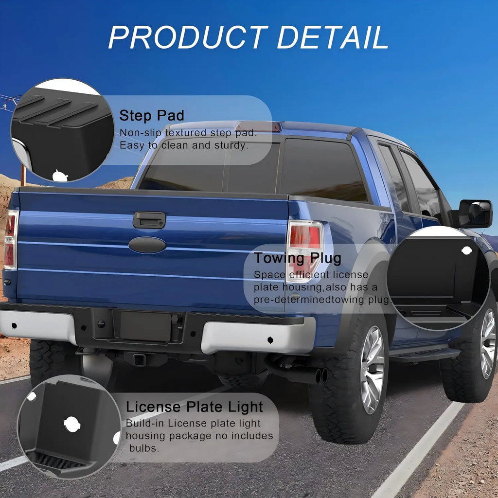 KUIPERAUTO Rear Step Bumper W/Step Pad Compatible for 2006 2007 2008 Ford F150 F-150 Pickup ‎FO1103142 With Parking Sensor Holes Steel Back Bumpers Assembly -Black