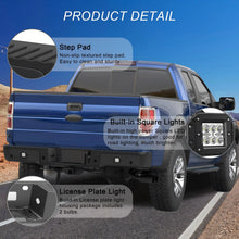 Load image into Gallery viewer, KUIPERAUTO Black Rear Step Bumper Assembly Compatible for 2006 2007 2008 Ford F150 Pickup with LED Square Light Steel Complete Back Bumpers -WITH Parking Sensor Holes