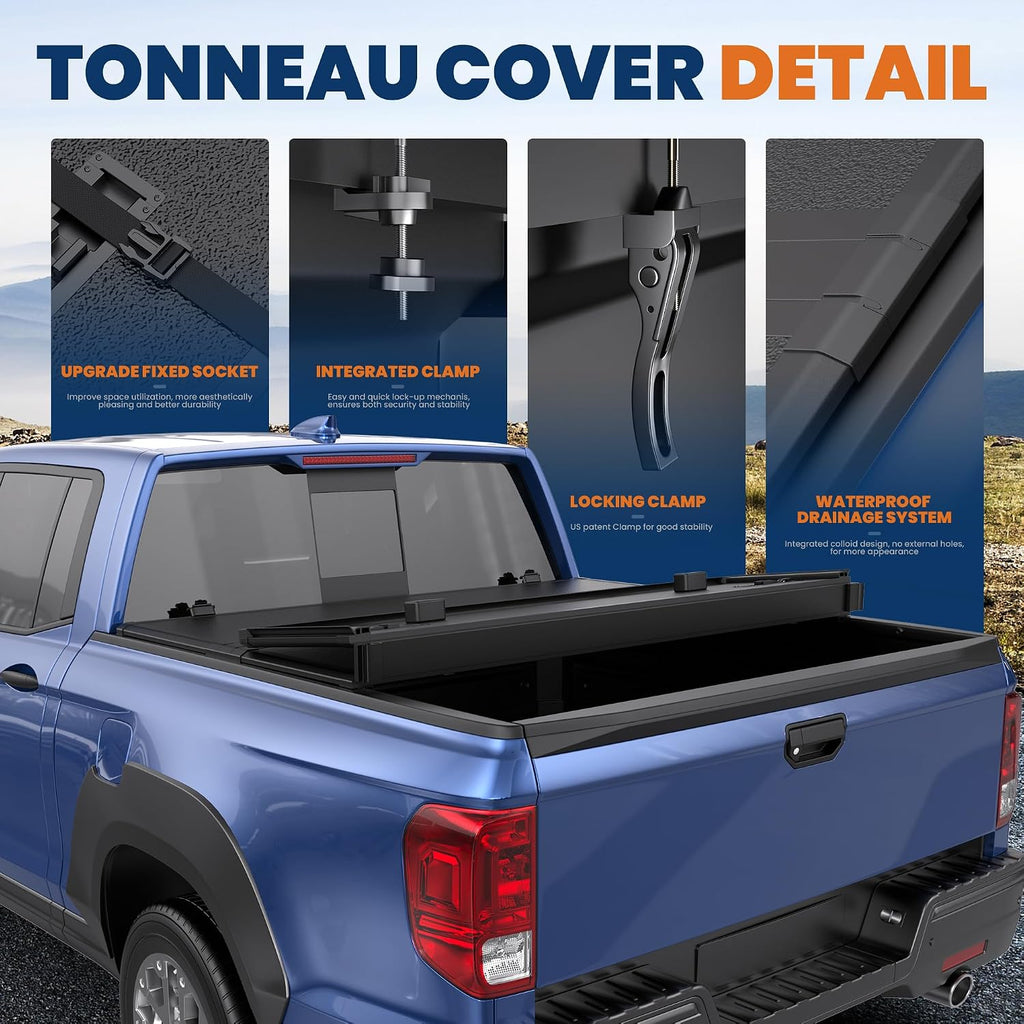 Hard Tri Fold Truck Bed Tonneau Cover Fleetside Compatible with 2017-2026 Honda Ridgeline 5FT Bed Cover On Top 64 inch (w/o Ram Box)