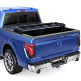 Tri 3Fold 55 FT Soft Folding Truck Bed Tonneau Cover On Top Compatible with 20152025 Ford F150 F150 Bed 3 Fold Styleside Navy Blue Design
