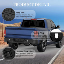 Load image into Gallery viewer, KUIPERAUTO Black Steel Rear Step Bumper Splitter Bar w Square Light Compatible for 2009-18 Dodge Ram 1500 2500 3500/2019-2023 Ram 1500 Classic w/Parking Sensor Holes + Dual Exh Holes Back Bumpers