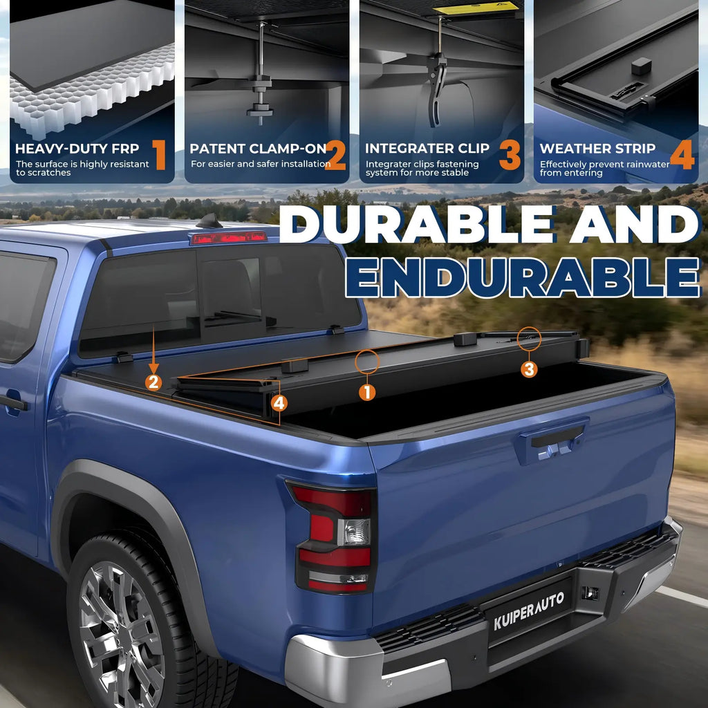 KUIPERAUTO 5FT Fiberglass Tri Hard Compatible for Nissan Frontier 2005-2025 Tonneau Cover Truck Bed Cover Fleetside Bed On Top 60Inch