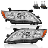 Headlights Assembly Replacement Compatible with 2007 2008 2009 Toyota Camry Halogen with Clear Lens Chrome Housing Amber Reflector Front Lamps Driver and Passenger Side 8117006202