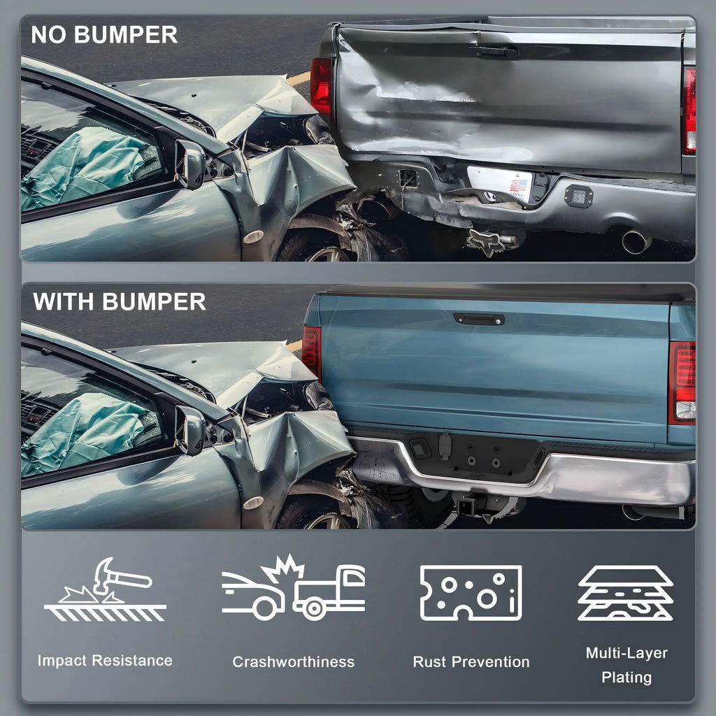 KUIPERAUTO Black Steel Rear Step Bumper Pad splitter bar Compatible for 2010-2018 Dodge Ram 1500 2500 3500/19-23 Ram 1500 Classic no Dual Exhaust,W/Sensor Holes Back Bumpers Assembly CH1103121