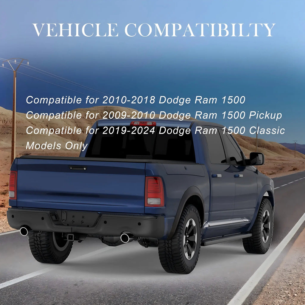 KUIPERAUTO Black Steel Rear Step Bumper Pad splitter bar Compatible with 2009-2010 Dodge Ram 1500 pickup / 2010-2018 Ram 1500/19-24 Ram 1500 Classic W/Parking Sensor & Dual Exhaust Holes,CH1103124