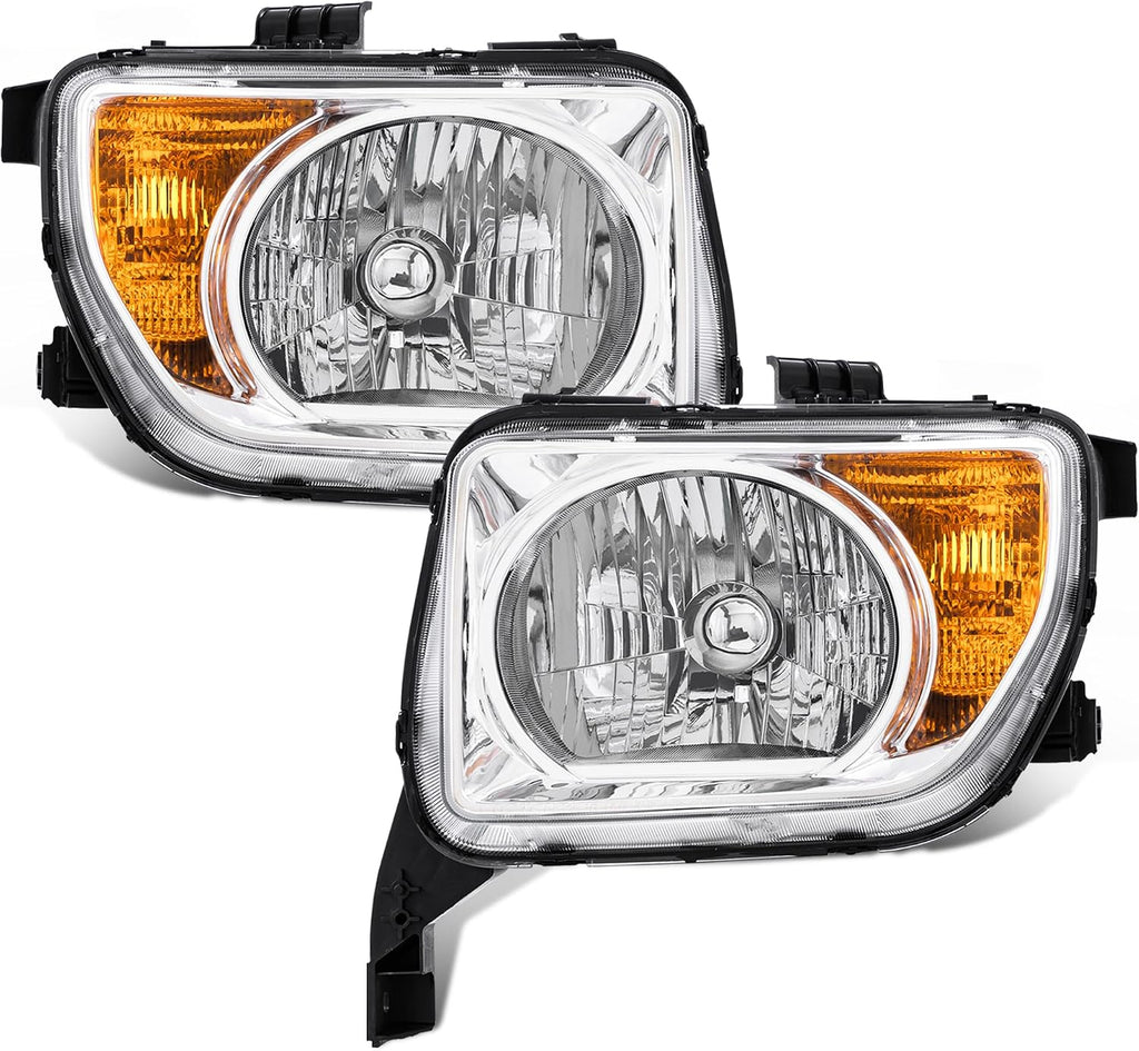 KUIPERAUTO OE Headlights Assembly Compatible for 2003-2006 Honda Element Clear Lens/Chrome Housing/Amber Reflector Front Lamps Driver and Passenger Side(Set of 2) #3151SCVA01,33101SCVA01