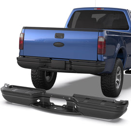 Black Rear Step Bumper Assembly Compatible for 1999-2007 Ford F250 F350 F-250 SUPER DUTY Pickup ‎FO1101121 WITHOUT Parking Sensor Holes Steel Complete Back Bumpers
