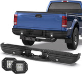 Black Rear Step Bumper Assembly Compatible for 1997-2003 Ford F150 (STRAIGHT BED)/ 1997-1999 F-250/2004 Ford F-150 Heritage Pickup with Square Light Steel Complete Back Bumpers