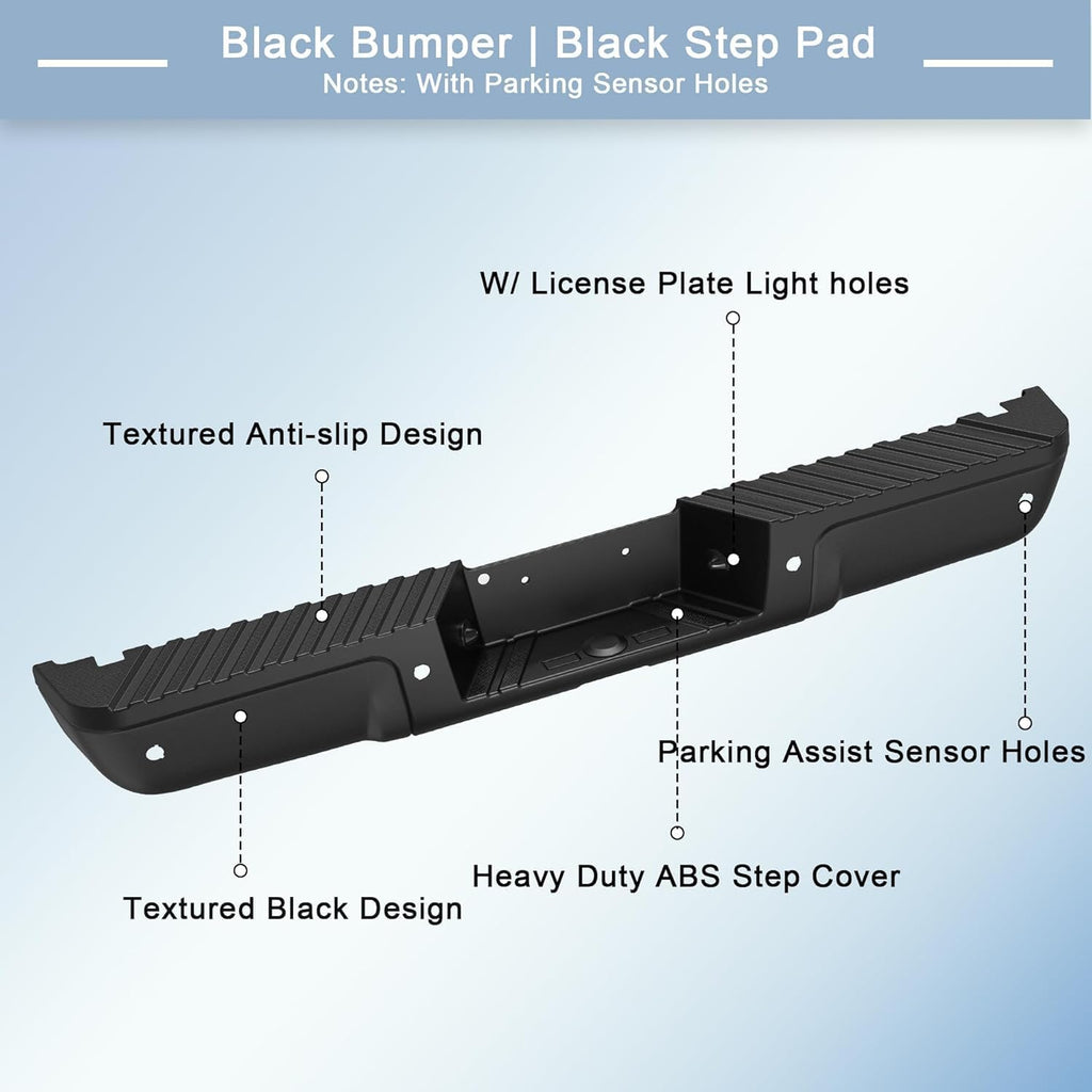 Black Rear Step Bumper Assembly Compatible with 2008-2016 Ford F250 F350 F-250 SUPER DUTY 08-16 Pickup FO1103151 with Parking Sensor Holes Steel Back Bumpers