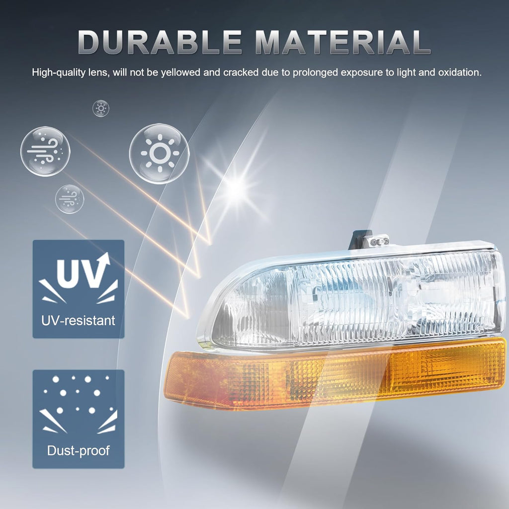Pair Headlights Assembly For 1998-2004 Chevy Blazer S10 Pickup SUV w/Bumper Lights Chrome Housing Clear Lens Amber Reflector