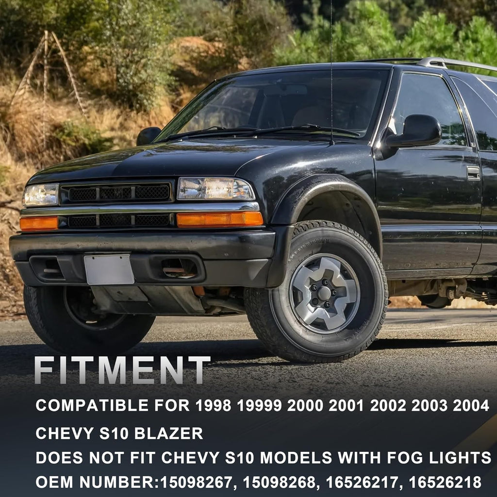 Pair Headlights Assembly For 1998-2004 Chevy Blazer S10 Pickup SUV w/Bumper Lights Chrome Housing Clear Lens Amber Reflector