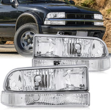 Load image into Gallery viewer, Headlights Assembly For 1998 1999 2000 2001 2002 2003 2004 Chevy Blazer S10 Pickup SUV w/Bumper Lights Chrome Housing Clear Reflector Passenger and Driver Side