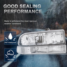 Load image into Gallery viewer, Headlights Assembly For 1998 1999 2000 2001 2002 2003 2004 Chevy Blazer S10 Pickup SUV w/Bumper Lights Chrome Housing Clear Reflector Passenger and Driver Side