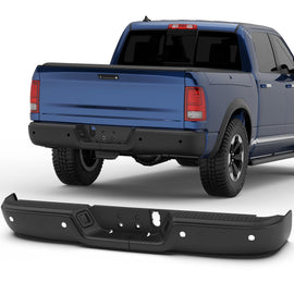 KUIPERAUTO Black Steel Rear Step Bumper Pad splitter bar Compatible for 2010-2018 Dodge Ram 1500 2500 3500/19-23 Ram 1500 Classic no Dual Exhaust,W/Sensor Holes Back Bumpers Assembly CH1103121