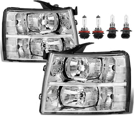 Headlight Assembly Front Lamp For 2007-2013 Chevy Silverado 1500 2500HD 3500HD Chrome Housing/Clear Lens/Clear Corner w/Bulb