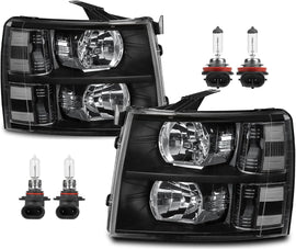 Headlight Assembly For 2007-2013 Chevy Silverado 1500 2500HD 3500HD Front Lamp Black Housing/Clear Lens/Clear Corner w/Bulb
