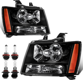 Headlight Assembly For 2007-2014 Chevy Tahoe Suburban 1500/2007-2013 Avalanche Suburban 2500 Front Lamp Black Housing/Clear Lens/Amber Corner w/Bulb