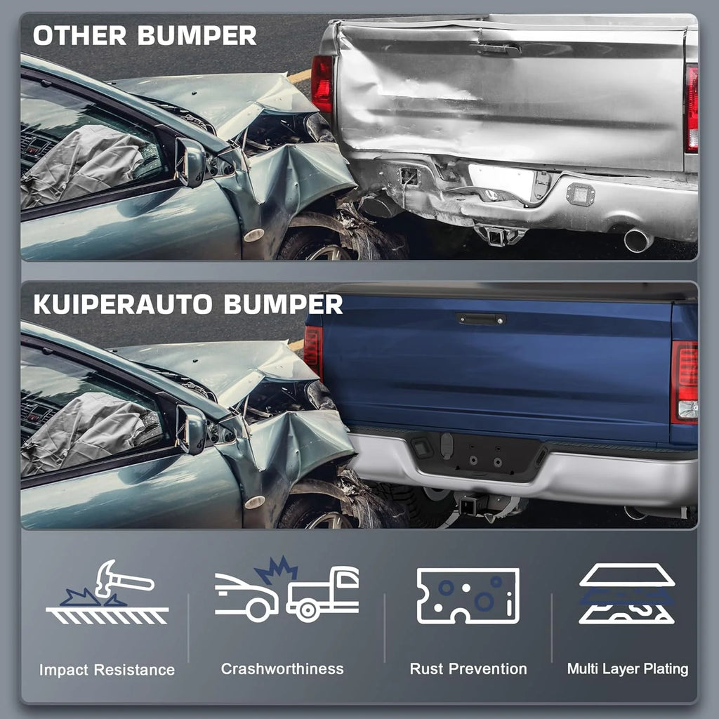 Black Rear Step Bumper Assembly For 2009-2018 Dodge Ram 1500 – Dual Exhaust, No Parking Sensors By YLT Auto