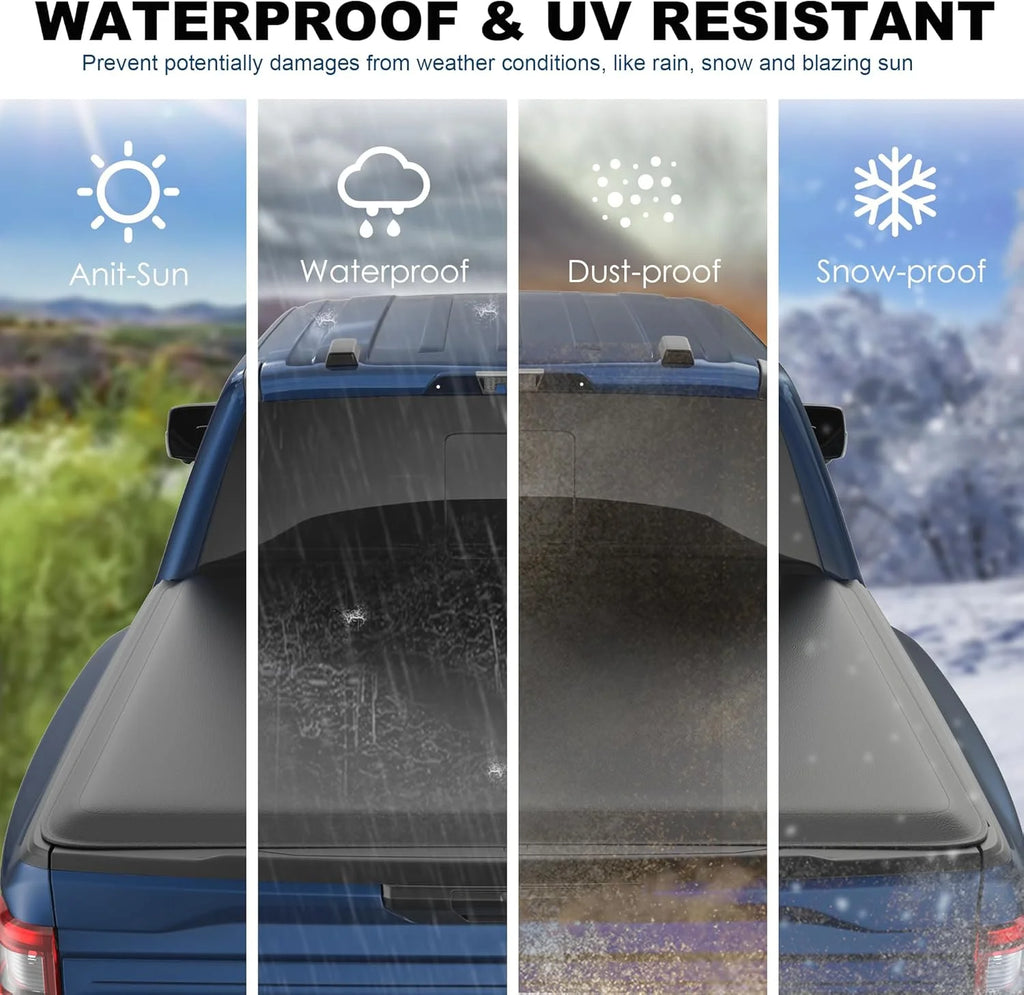 KUIPERAUTO 8FT Soft Roll-Up Truck Bed Tonneau Cover For 2015-2024 Ford F150 Styleside 8FT Bed (Not for Flareside)