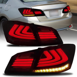 LED Tail Lights Assembly For 2013-2015 Honda Accord 9th Gen Sedan Smoke Lens w/ Amber Sequential Turn Signal (Set of 2)