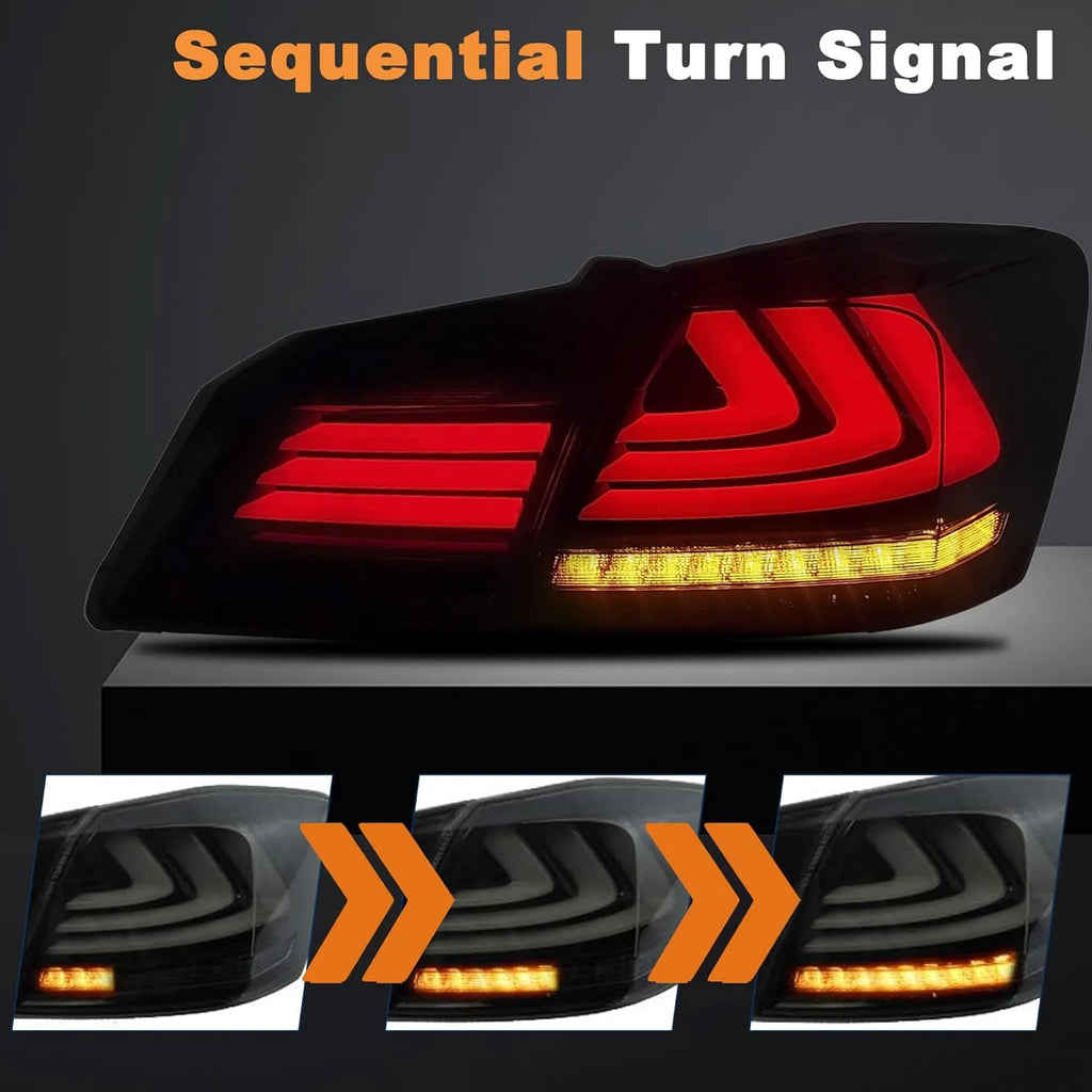 LED Tail Lights Assembly For 2013-2015 Honda Accord 9th Gen Sedan Smoke Lens w/ Amber Sequential Turn Signal (Set of 2)