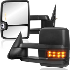 Black Power Heated Towing Mirrors For 2003-2006 Chevy Silverado GMC Serria Cadillac Escalade w/Flashing Amber Turn Light Clearance Lamp (Set of 2)