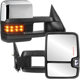 Chrome Power Heated Towing Mirrors For 2003-2006 Chevy Silverado GMC Serria Cadillac Escalade w/Flashing Amber Turn Light Clearance Lamp (Set of 2)