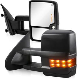 Black Heated Power Towing Mirrors For 2014-2018 Chevy Silverado/ GMC Sierra 1500 2500 3500 HD w/Turn Signal Light Clearance Lamp (Set of 2)