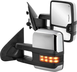 Chrome Power Heated Towing Mirrors For 2014-2019 Chevy Silverado/ GMC Sierra 1500 2500 3500 HD w/Turn Signals (Set of 2)